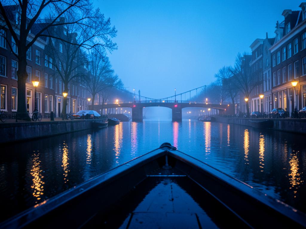 Amsterdam canal at dusk